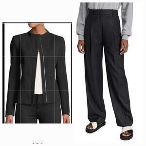 Theory Womens Charcoal Melange Sculpted Blazer Pleated Trouser Pants Set US 10